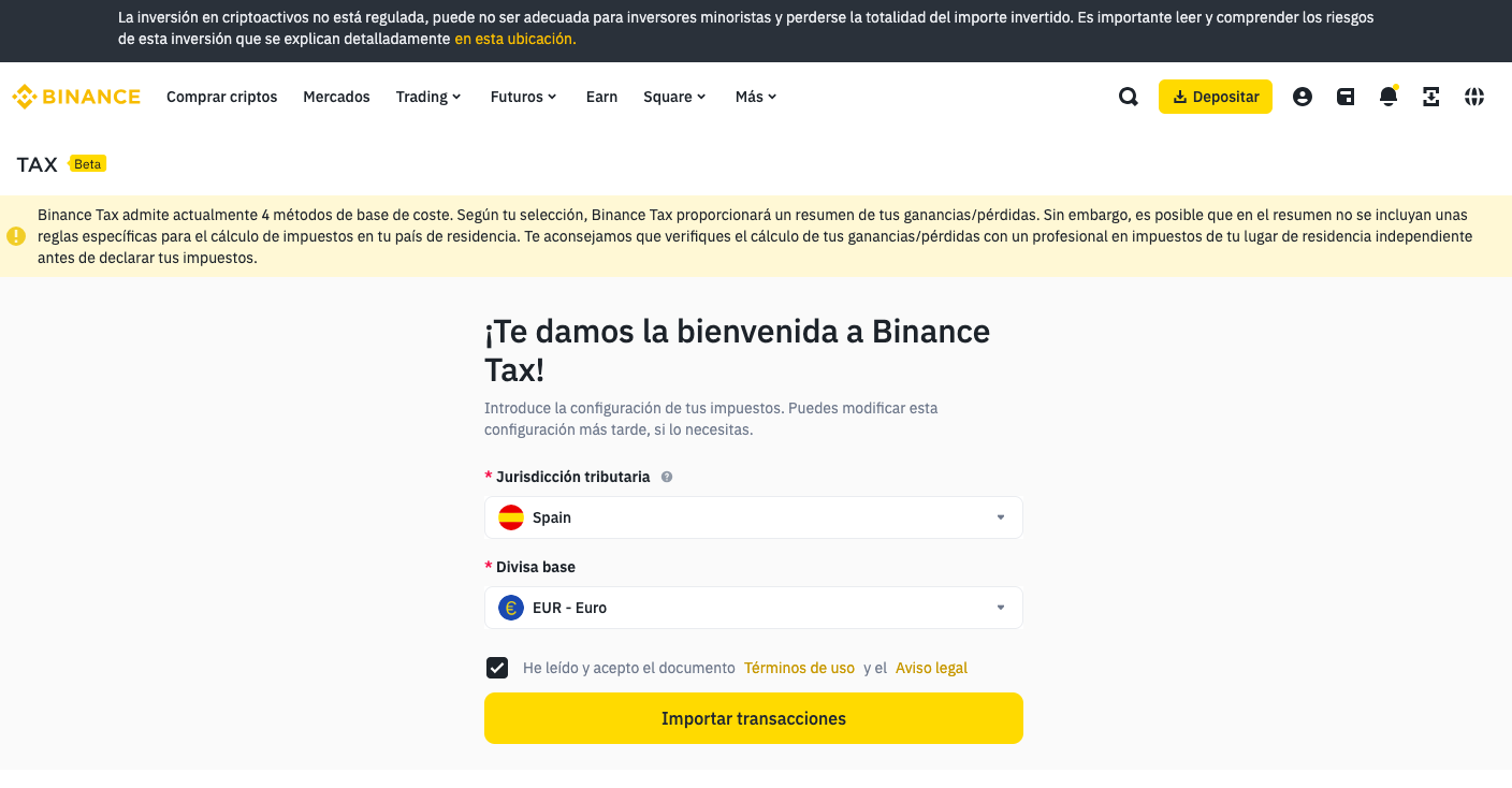 Paso 1: acceder a Binance Tax España