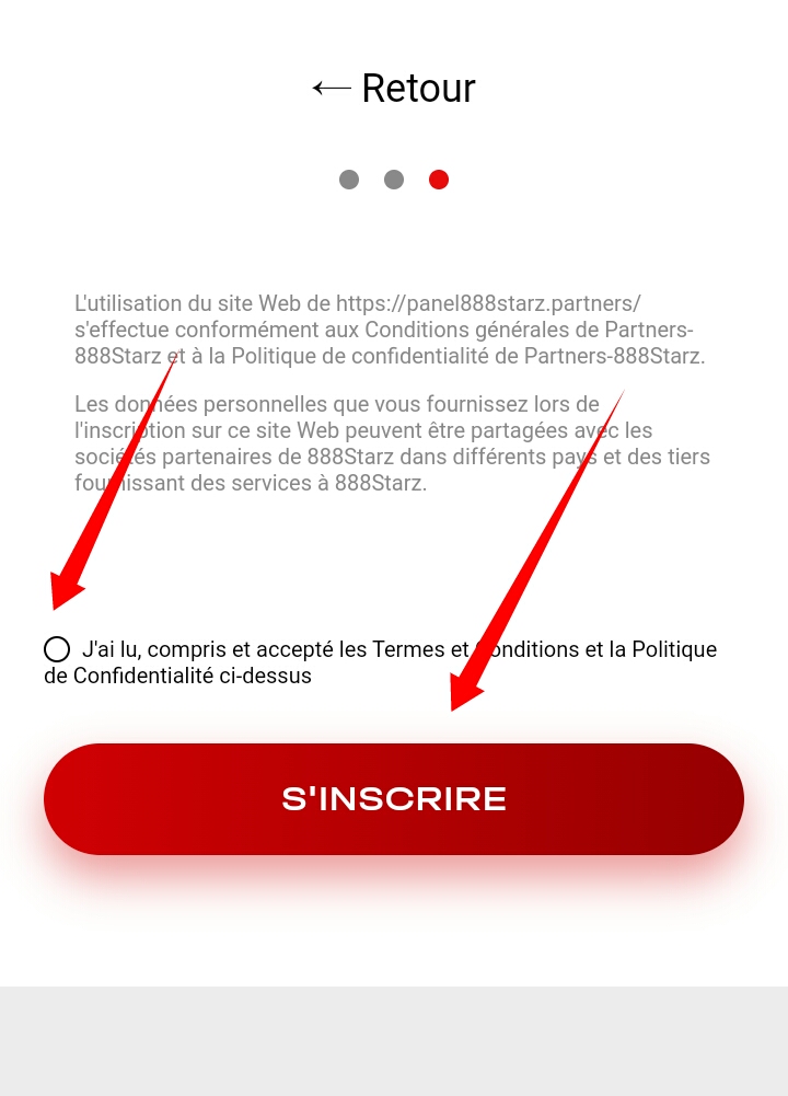 Accepter les conditions d'utilisation 888starz partner