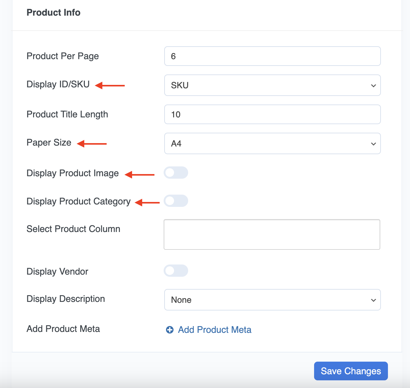 product info in packing slip