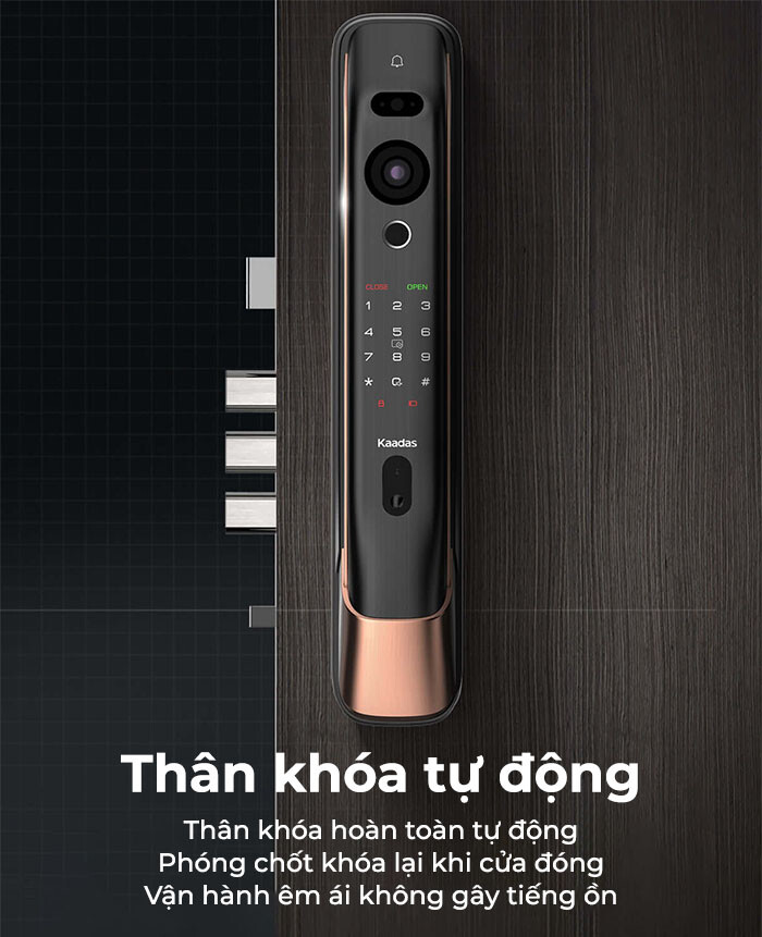 Thân khoá tự động, chốt tự phóng ra khi cửa đóng lại.