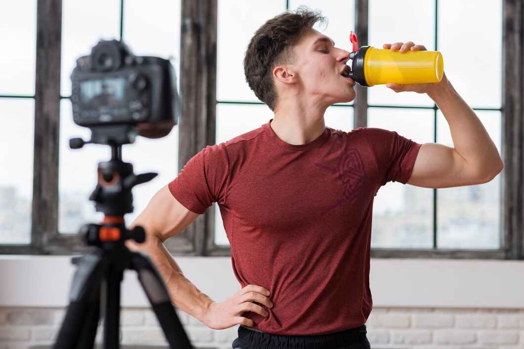 man drinking protein shake