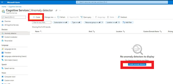 Create anomaly Detector resource