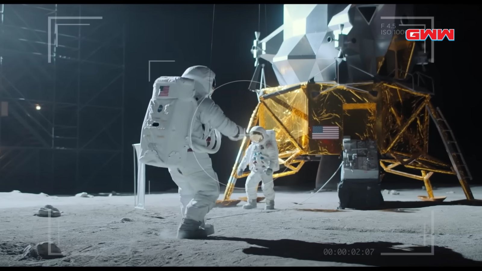 Fake astronauts being filmed on the fake moon