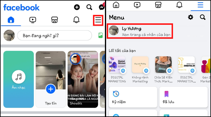 Vào ứng dụng Facebook và truy cập trang cá nhân