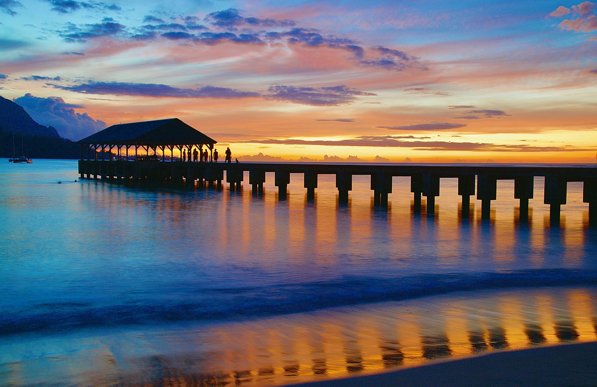 Sunset at Hanalei Pier on the island of Kauai