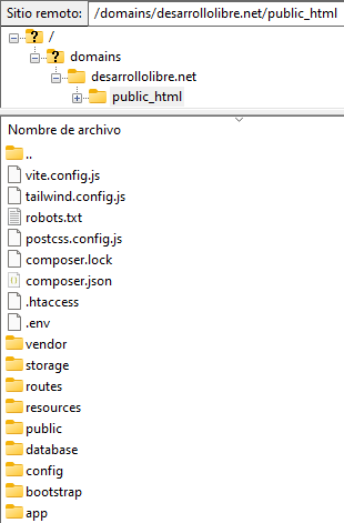 Archivos del proyecto en FileZilla