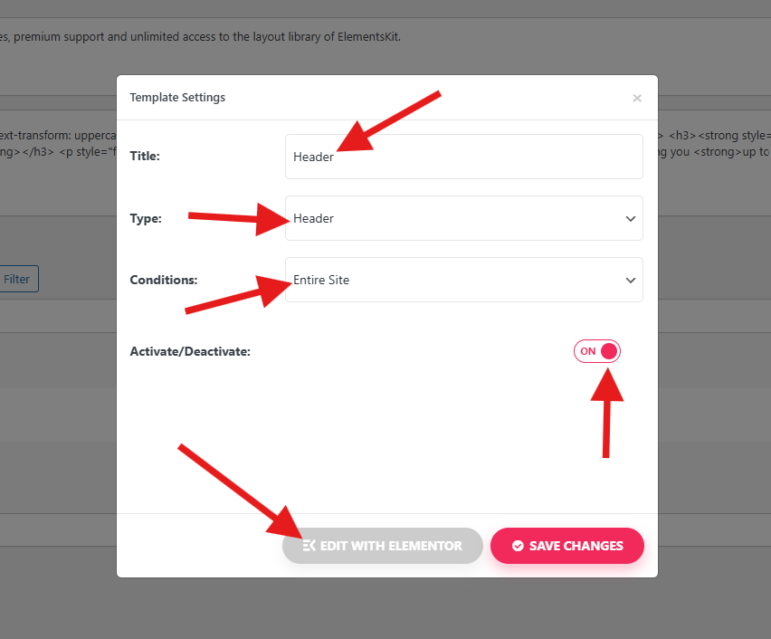 Completing Template Settings