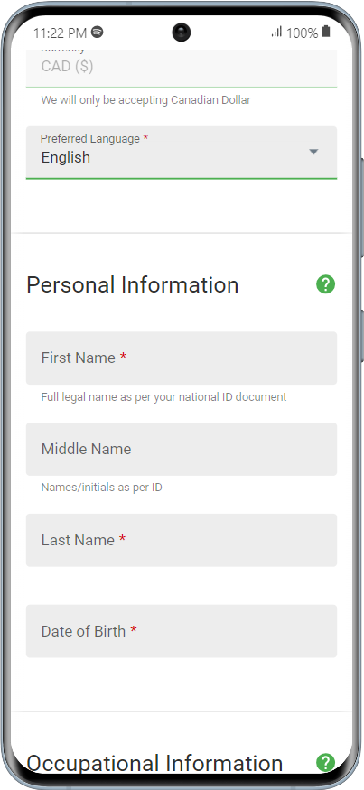 Registration page