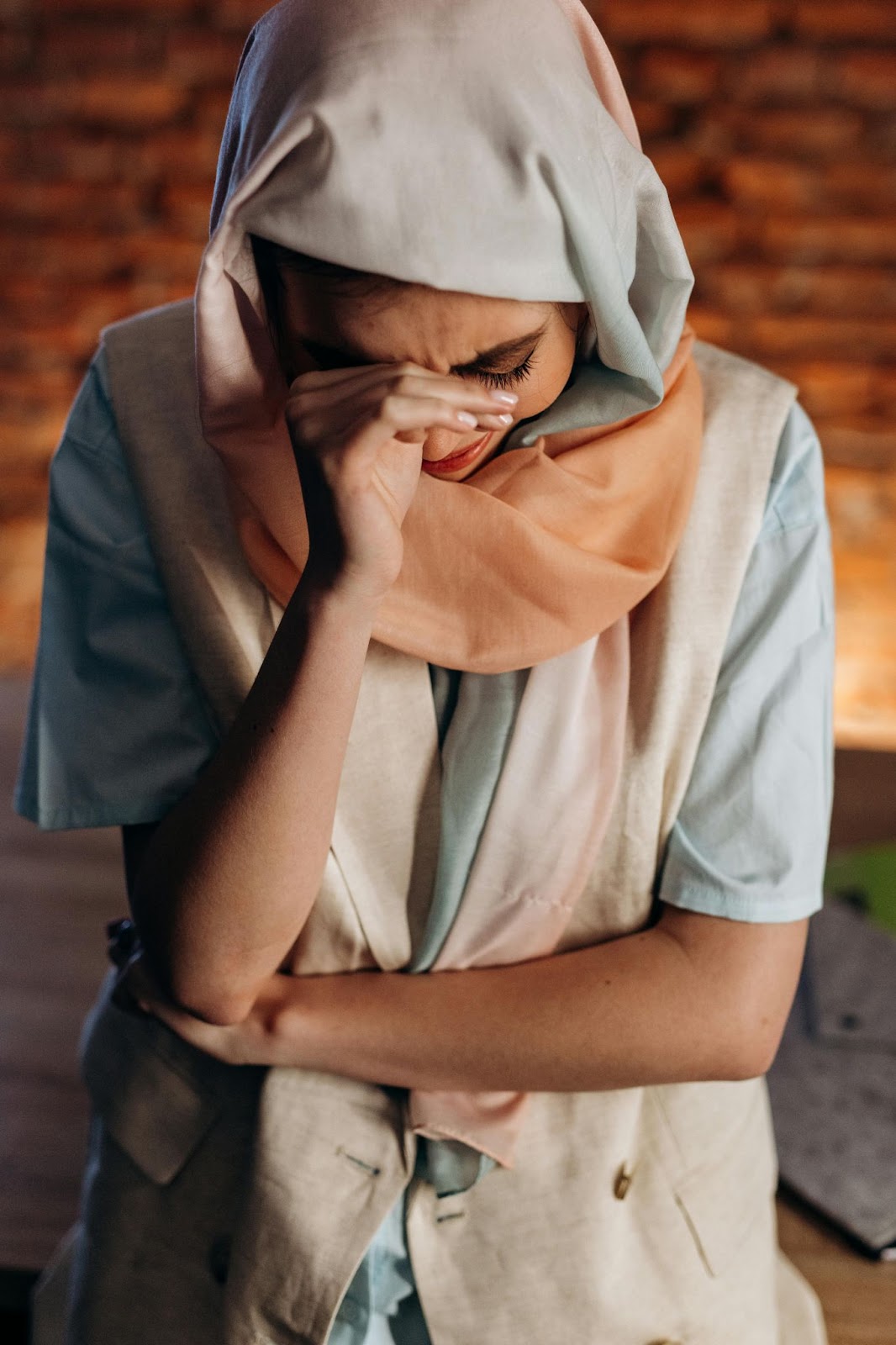 Alone Sad Hijab Woman crying 
