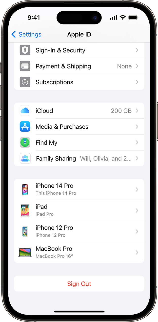 скріншот на iPhone, на якому показано всі пристрої, на яких ви ввійшли в обліковий запис Apple.