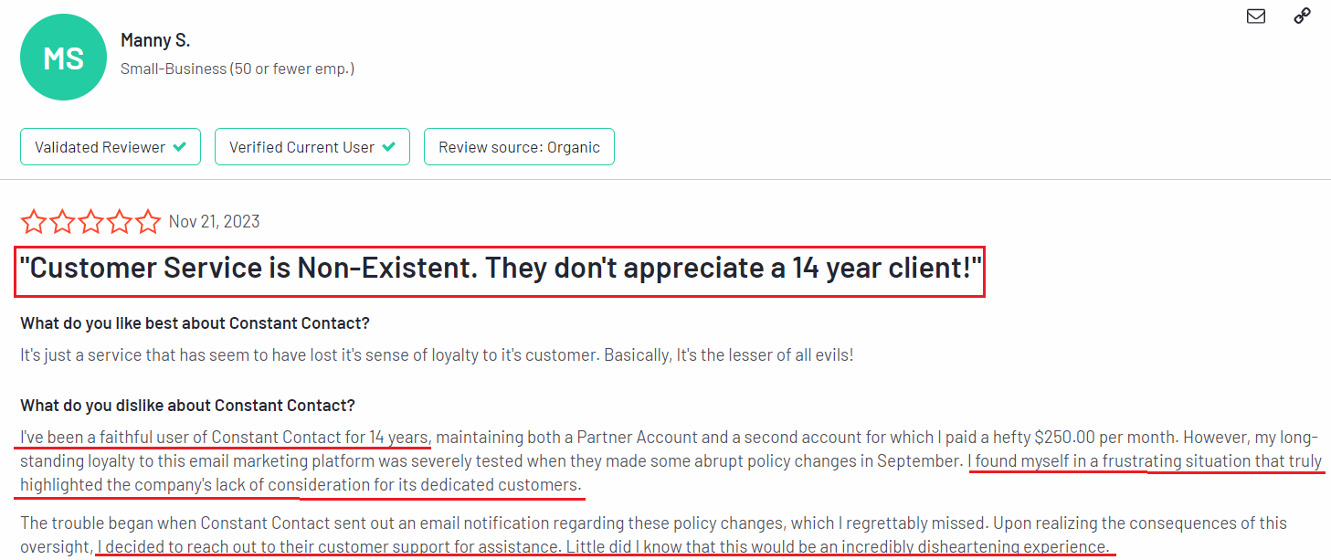 3. Constant Contact review from the customer.