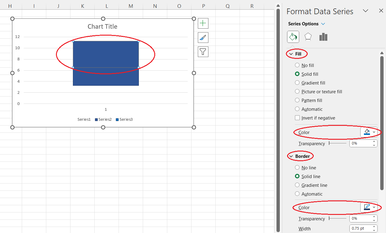 How to format the upper box of a box and whisker plot from scratch in Excel. Image by Author.