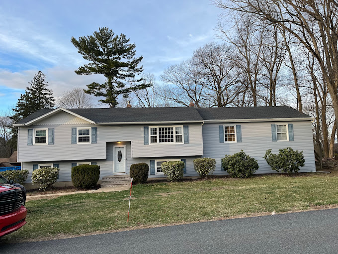 A residential house with a newly replaced roof.