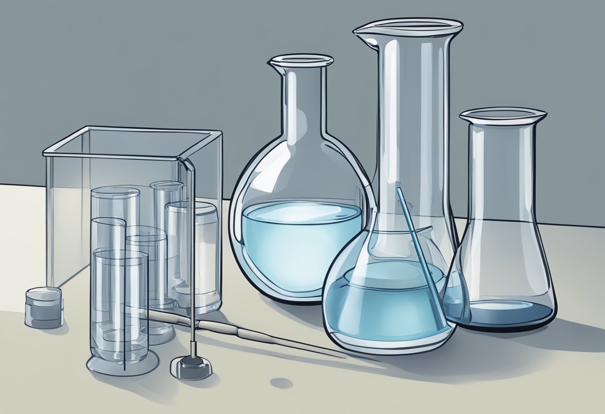 2-Furoyl Chloride: A clear, colorless liquid in a laboratory flask, emitting a pungent odor. Surrounding equipment includes glassware, a stirring rod, and protective gloves