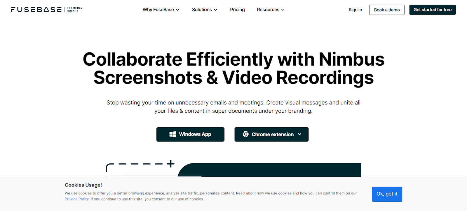 A screenshot of Nimbus Screenshot & Screen Video Recorder's website