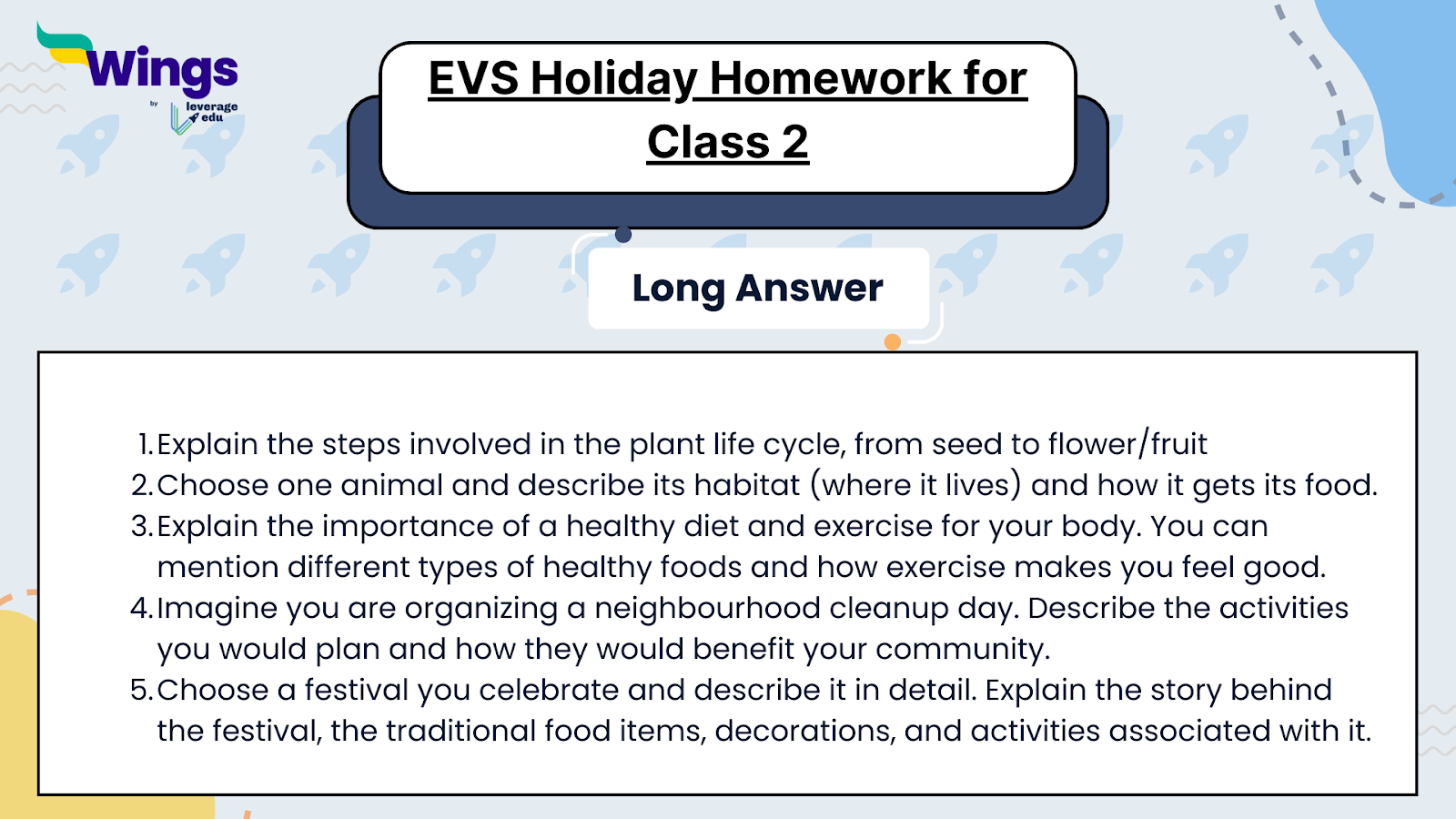 Holiday Homework for Class 2 EVS 
