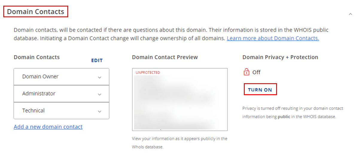 Enable Domain Protection From Domain Contacts