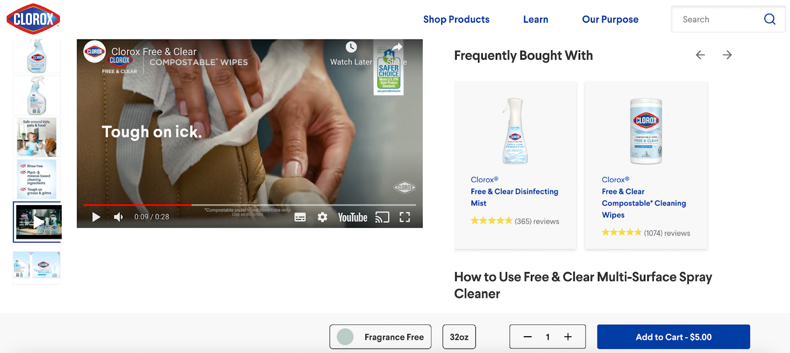 clorox product images example with video