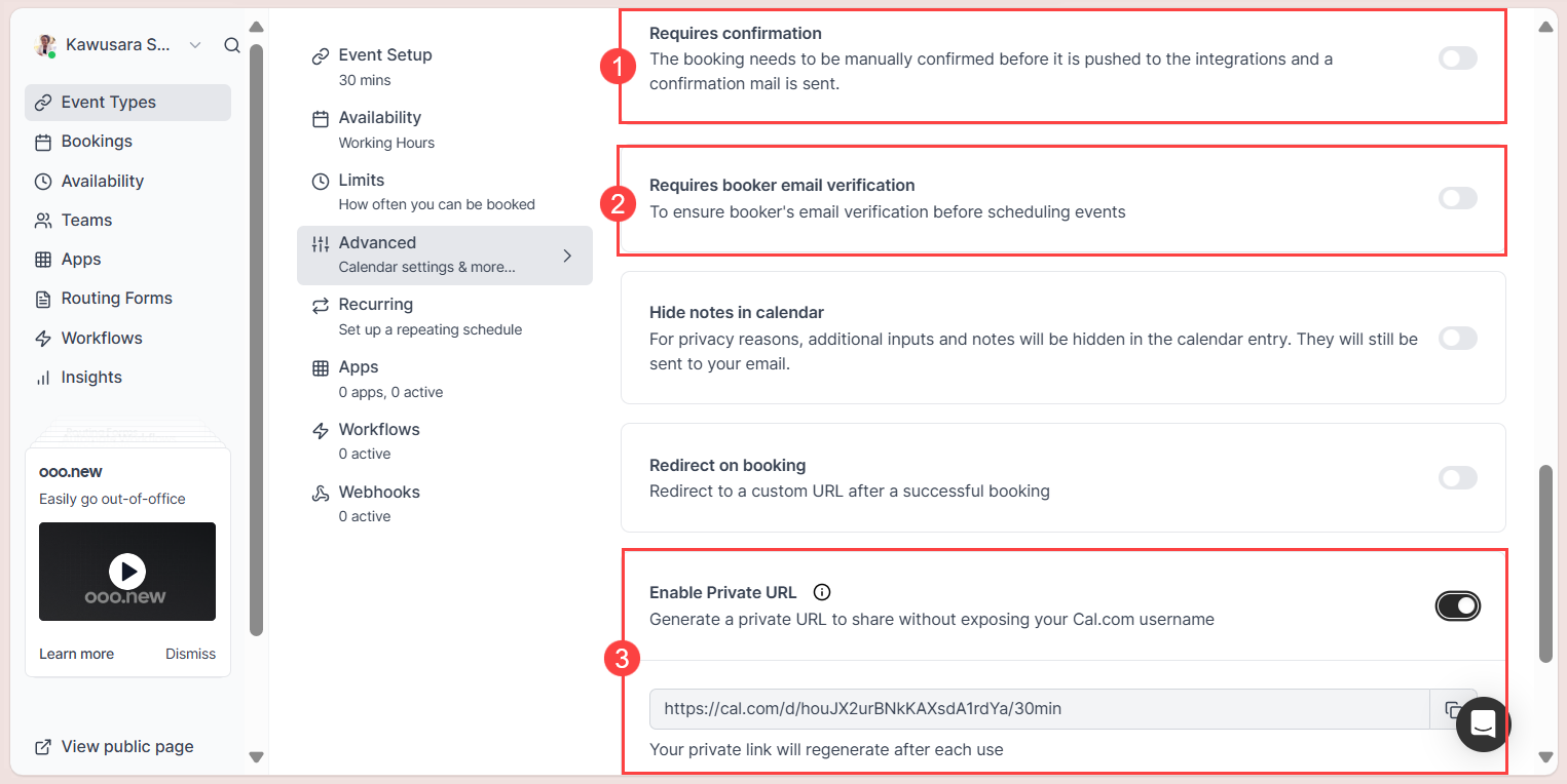 Appointment validation settings in Cal.com