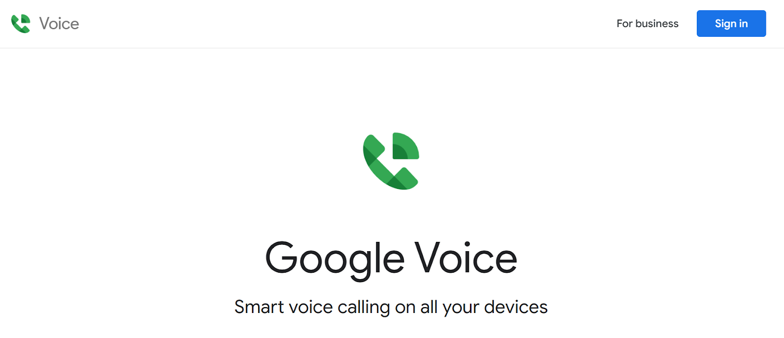 Google Voice website snapshot highlighting the services it offers.
