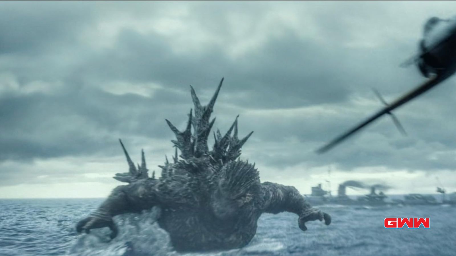 Godzilla emerging from the sea, Is Godzilla Minus One in English