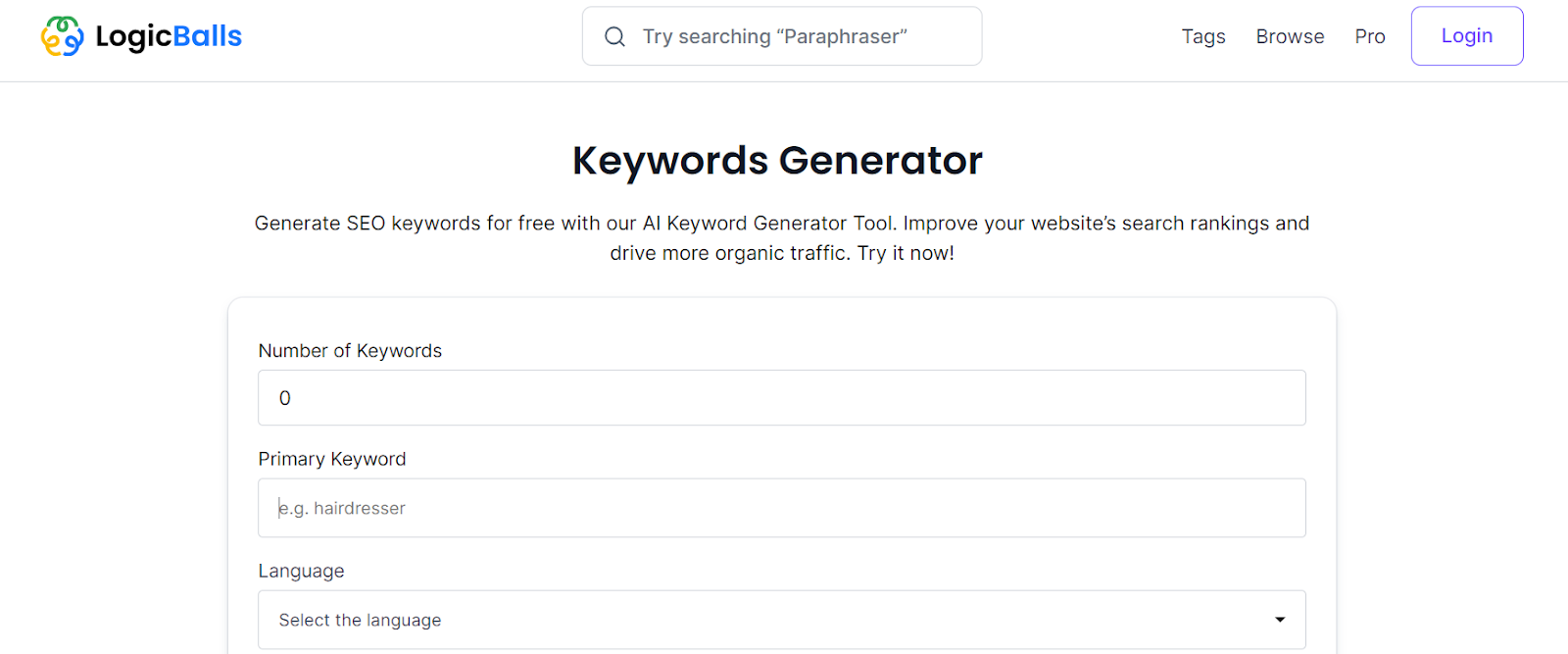 LogicBalls Keywords Generator