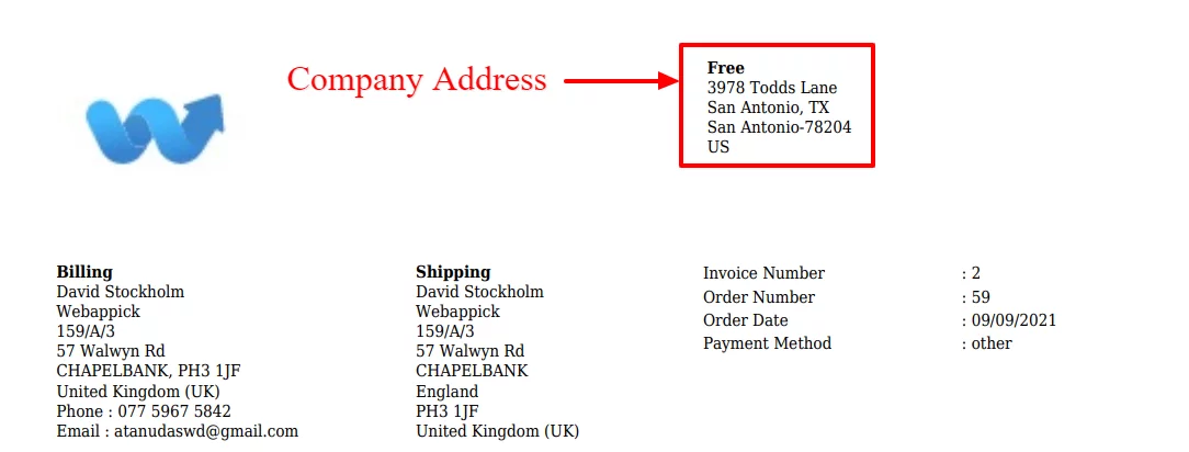 company address in packing slip