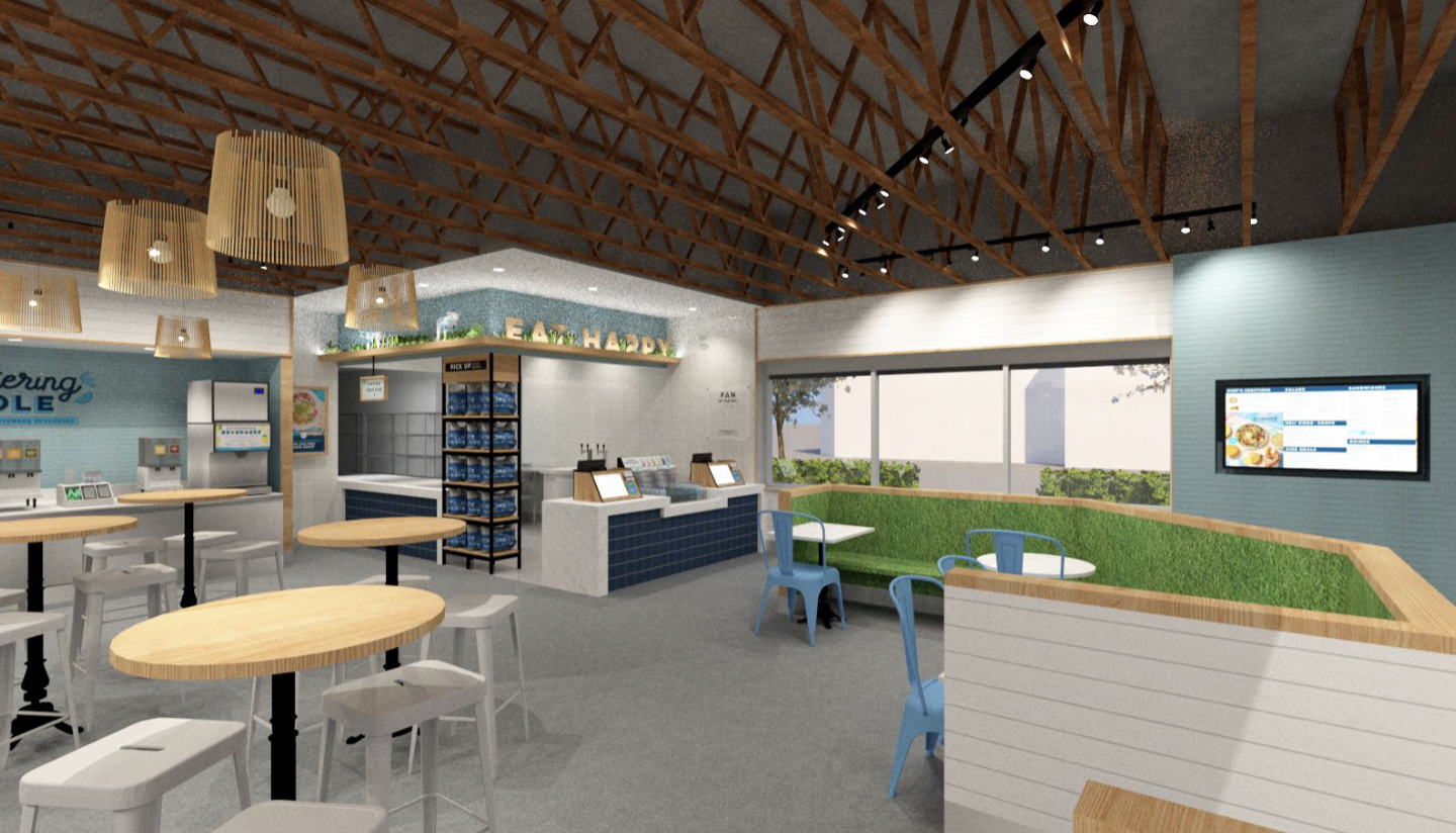 Rendering of interior concept design for Mendocino Farms