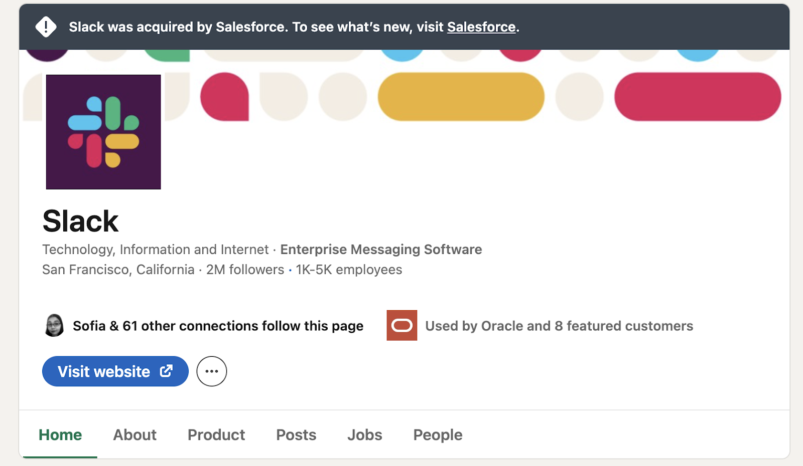 Slack profile on LinkedIn