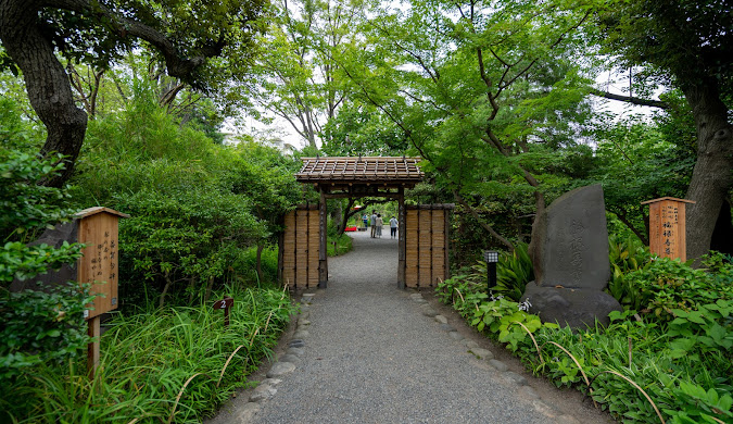 traditional gateway view in japanese garden