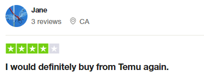 Temu Website reviews from user Jane