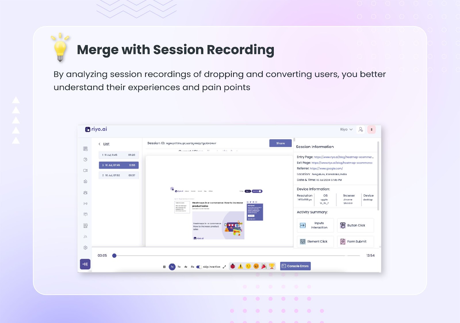 Merge heatmap analysis with riyo.ai's Session Recording