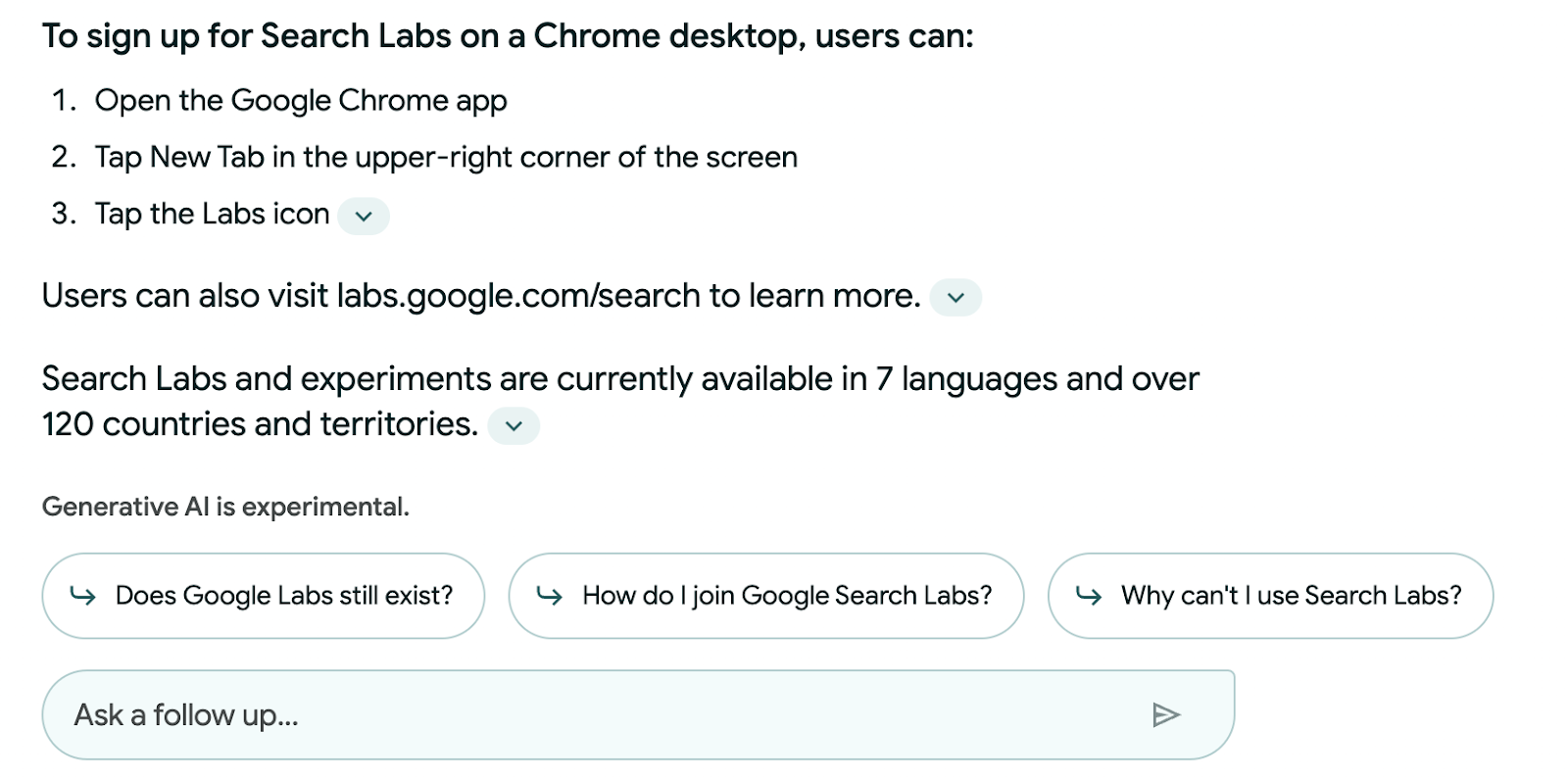 Conversational mode example within Google's SGE suite