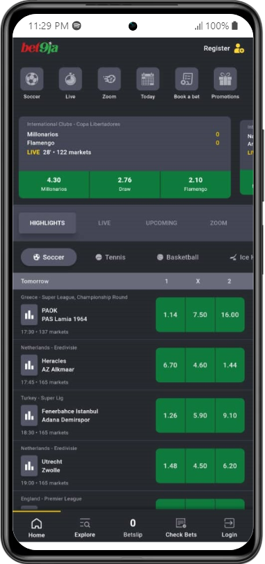 Bet9ja Mobile page