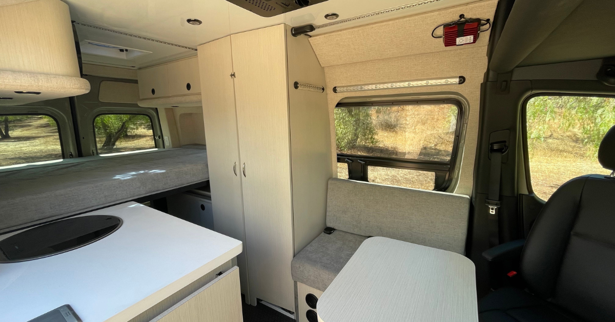 inside of a 2 person sprinter 170 van conversion