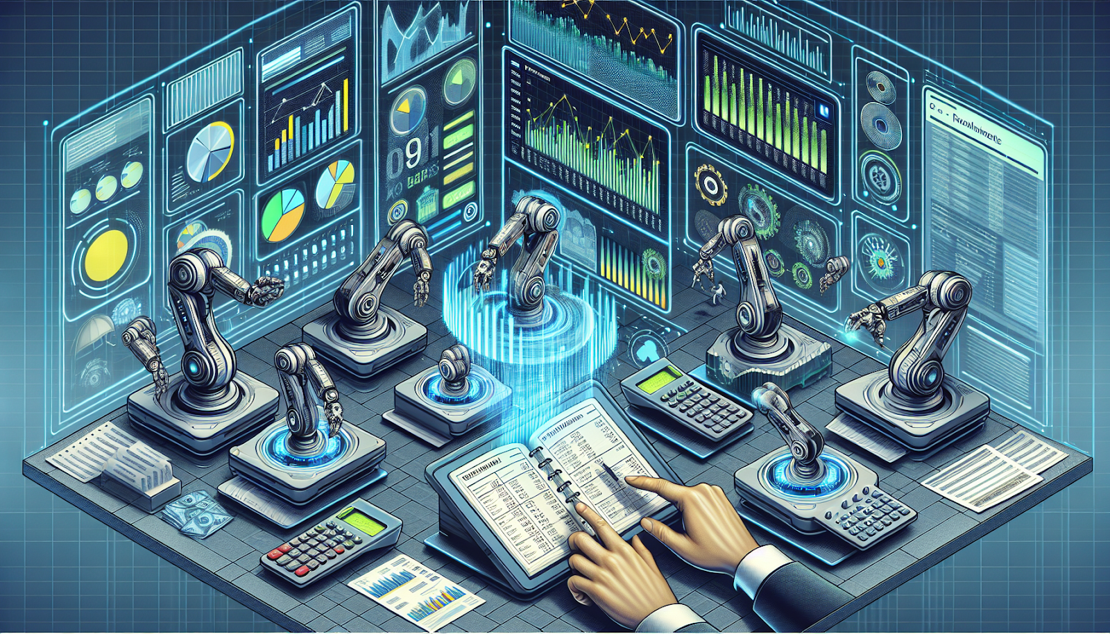 Illustration of automated bookkeeping tasks like invoicing and expense tracking