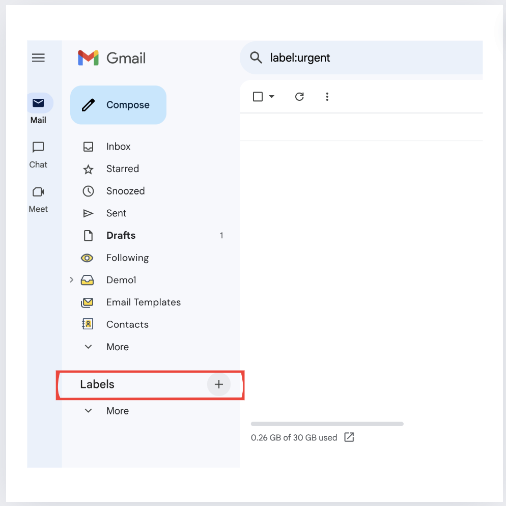 Labels option in Gmail