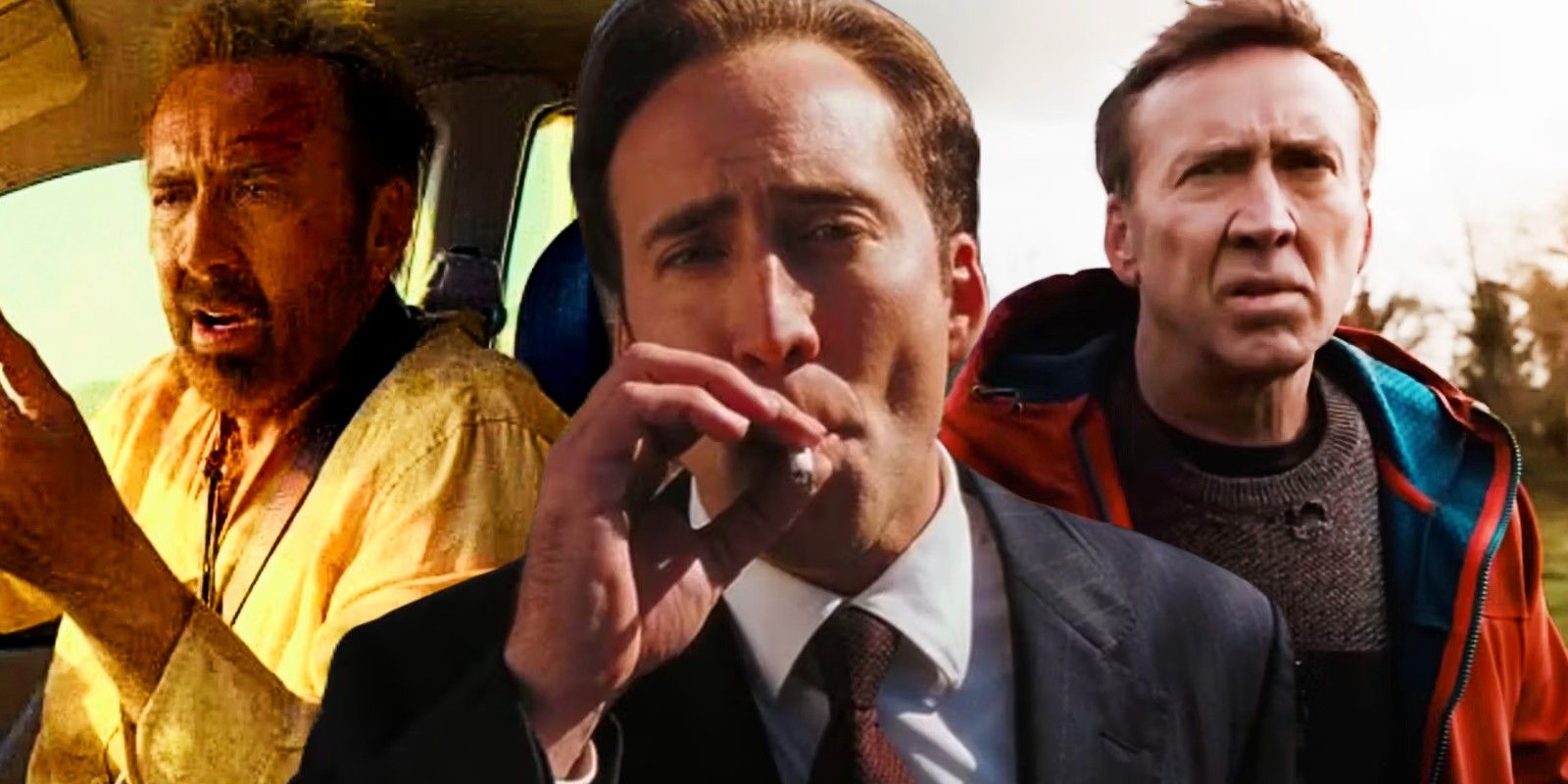 Immagine mista di Nicolas Cage in The Surfer, Lord of War e Arcadian