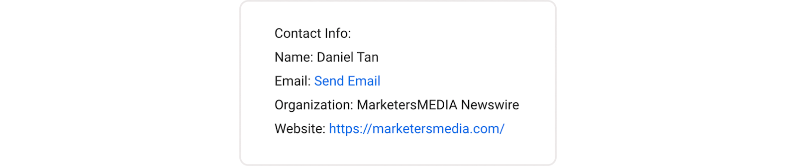 A example of a press release contact information.