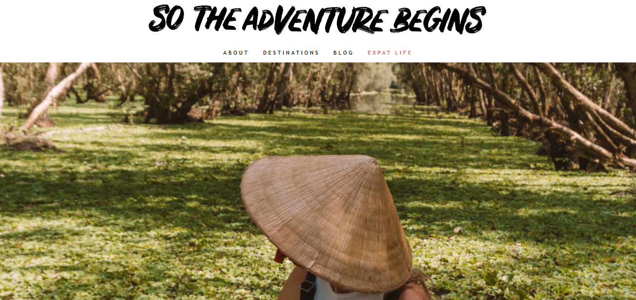 So The Adventure Begins blog homepage with good website blog design