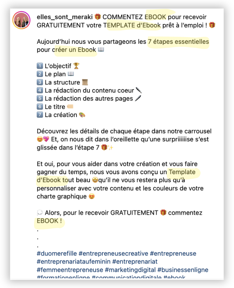 Astuce de SEO instagram montrant comment intégrer des mots clés dans le descriptif Instagram afin d'améliorer son SEO.