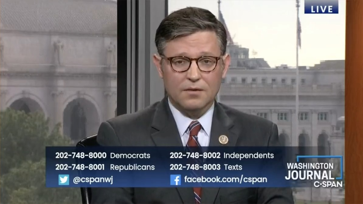 Image of Mike Johnson on C-SPAN's Washington Journal, looking like a jerk.