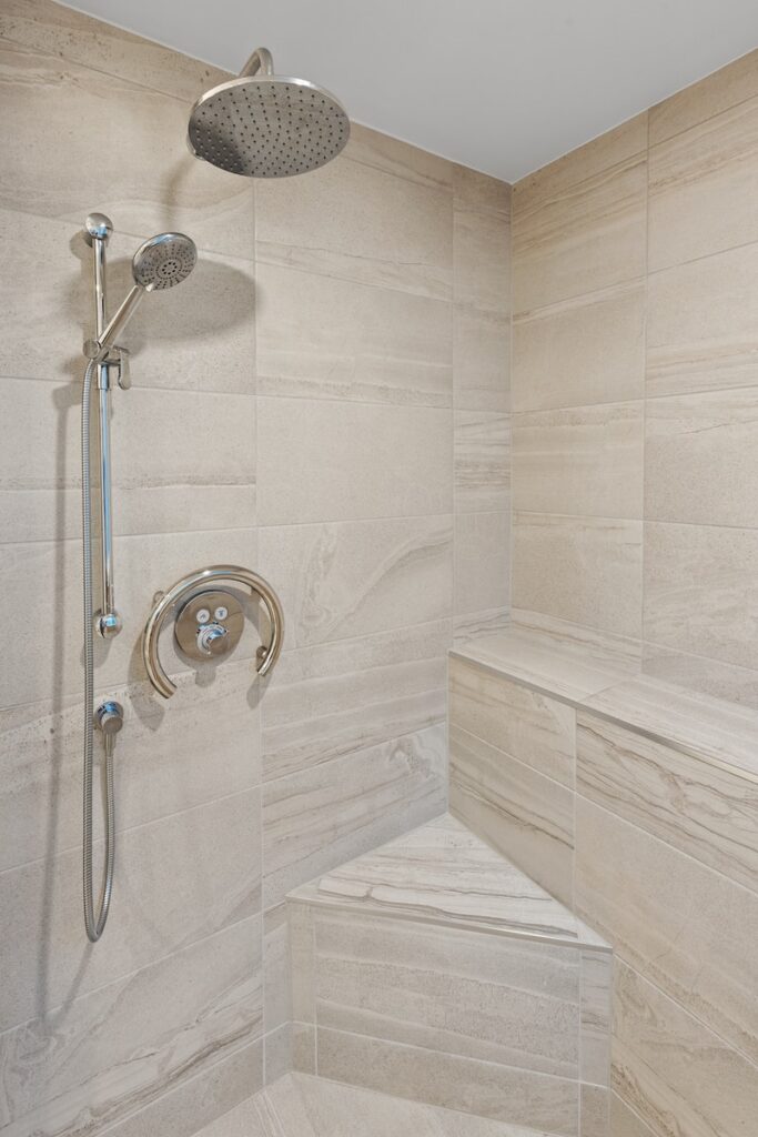 a shower with a glass door