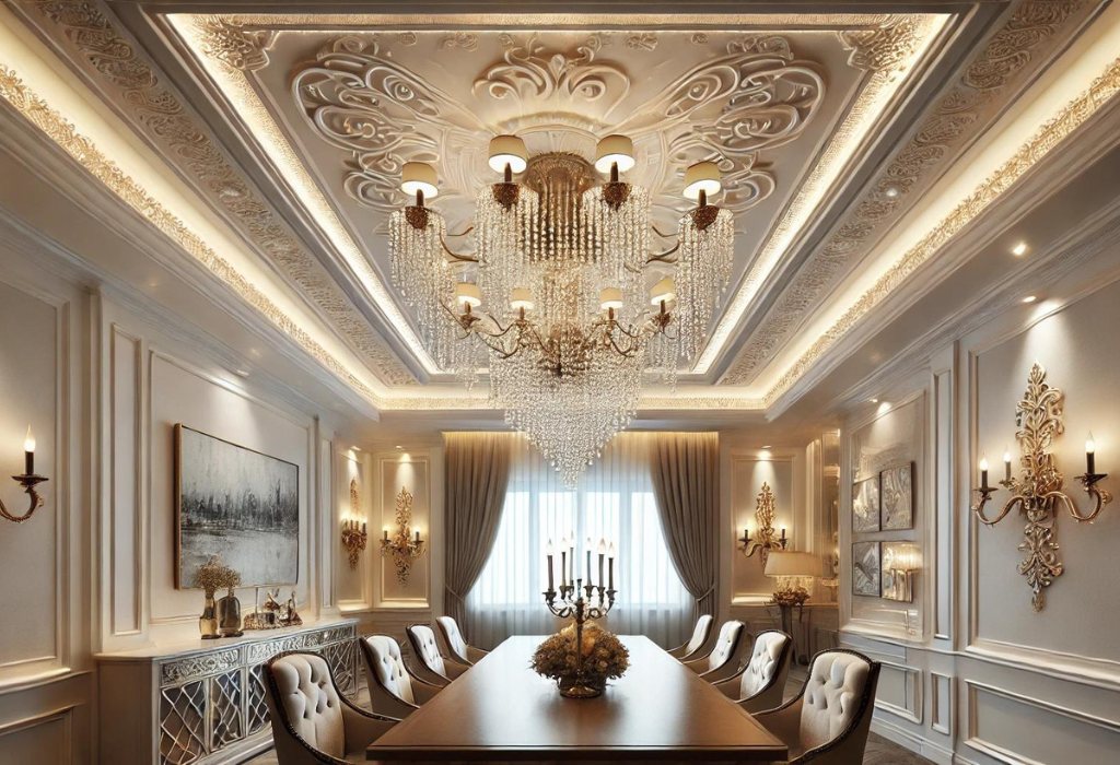 Dining Room Ceiling Design With Custom Lights