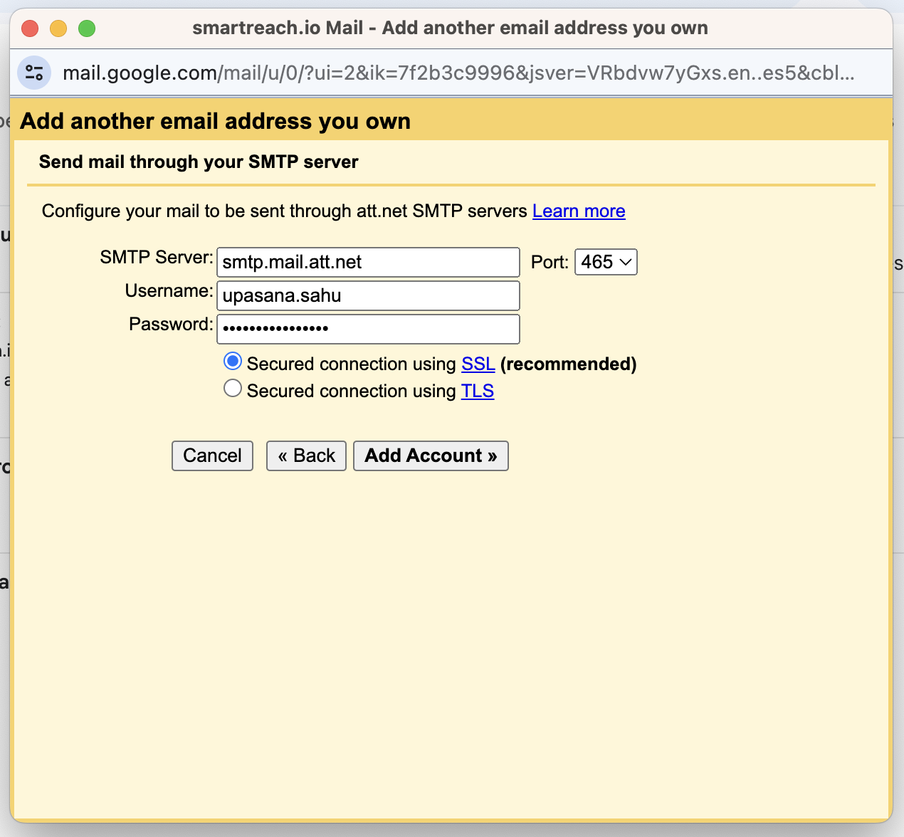 ATT email smtp setting