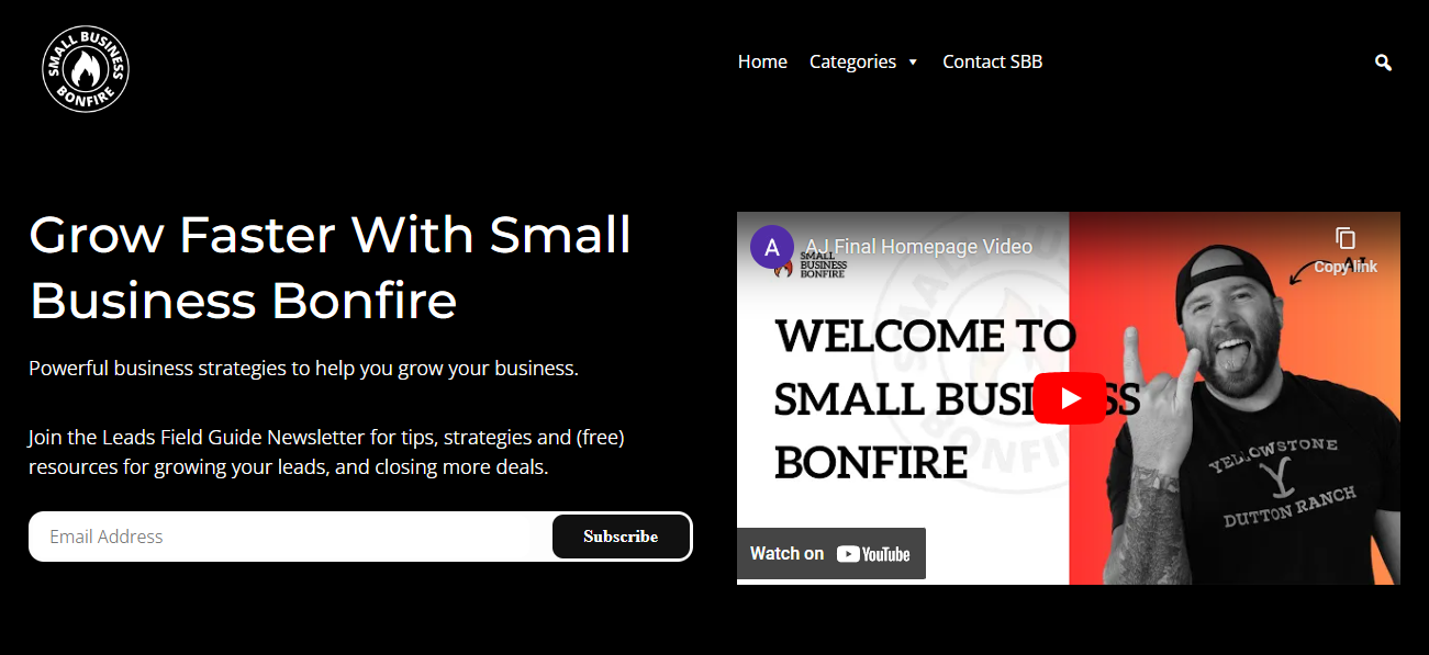 Homepage of Small Business Bonfire - one of the best blogs for small businesses
