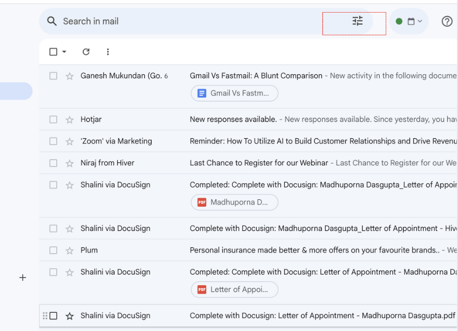 Advanced search option in Gmail