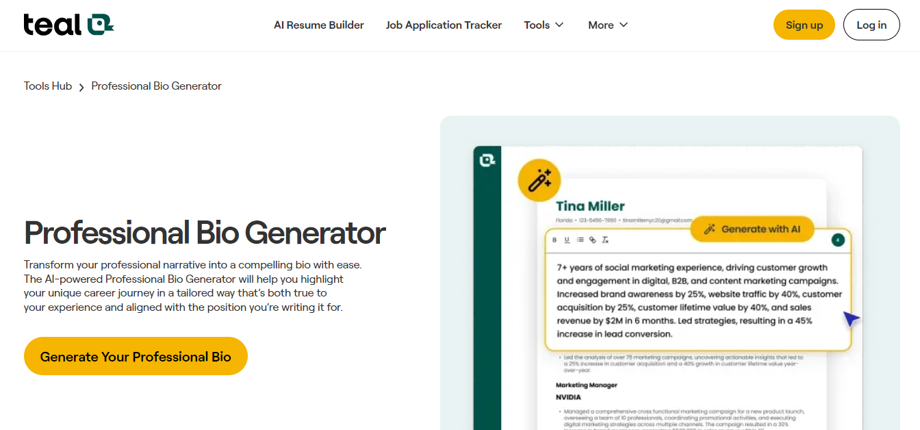 Teal Professional Bio Generator