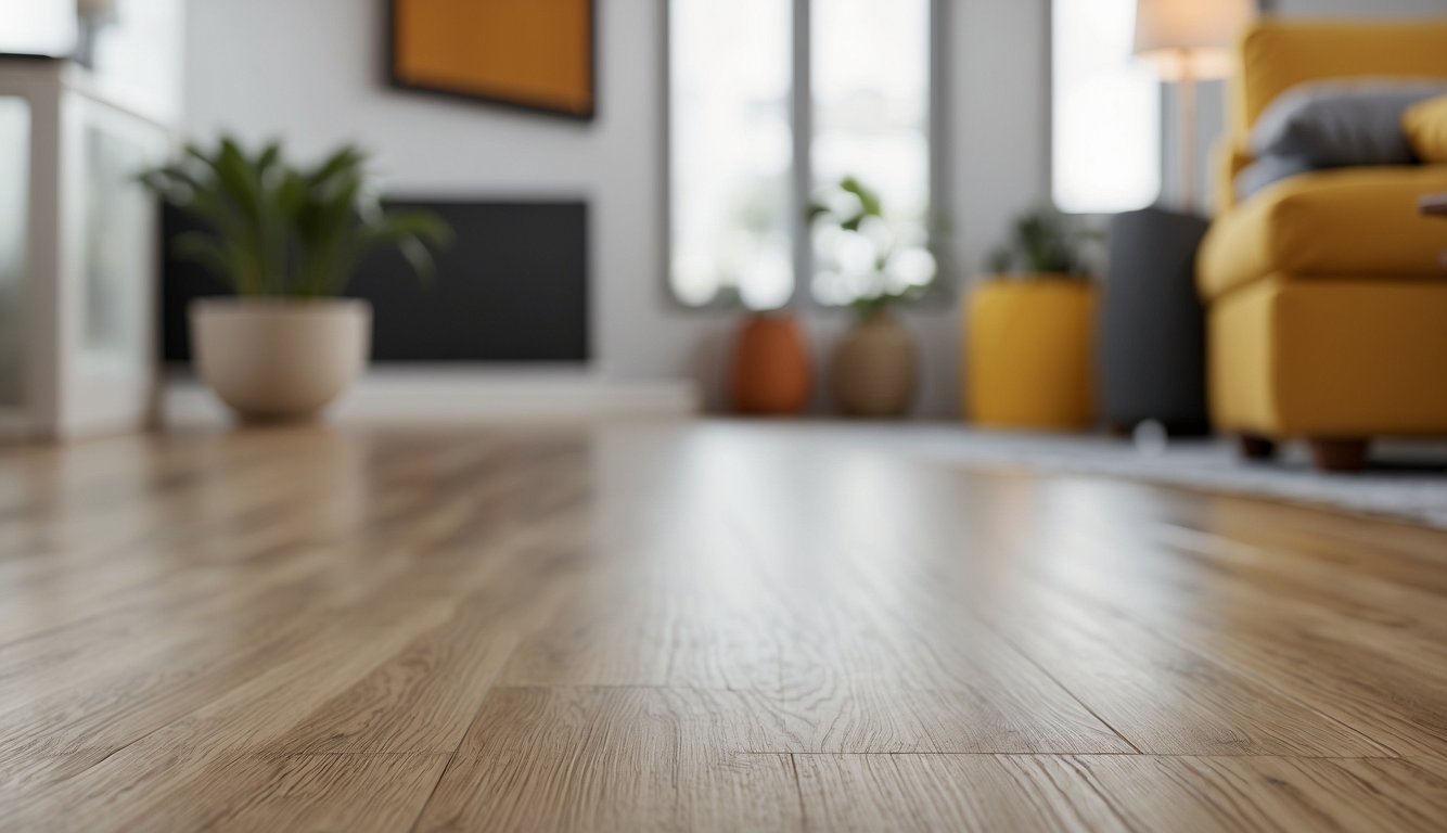 A comparison between SPC and vinyl flooring, with a scale tipping in favor of SPC. Clear labels and a neutral background