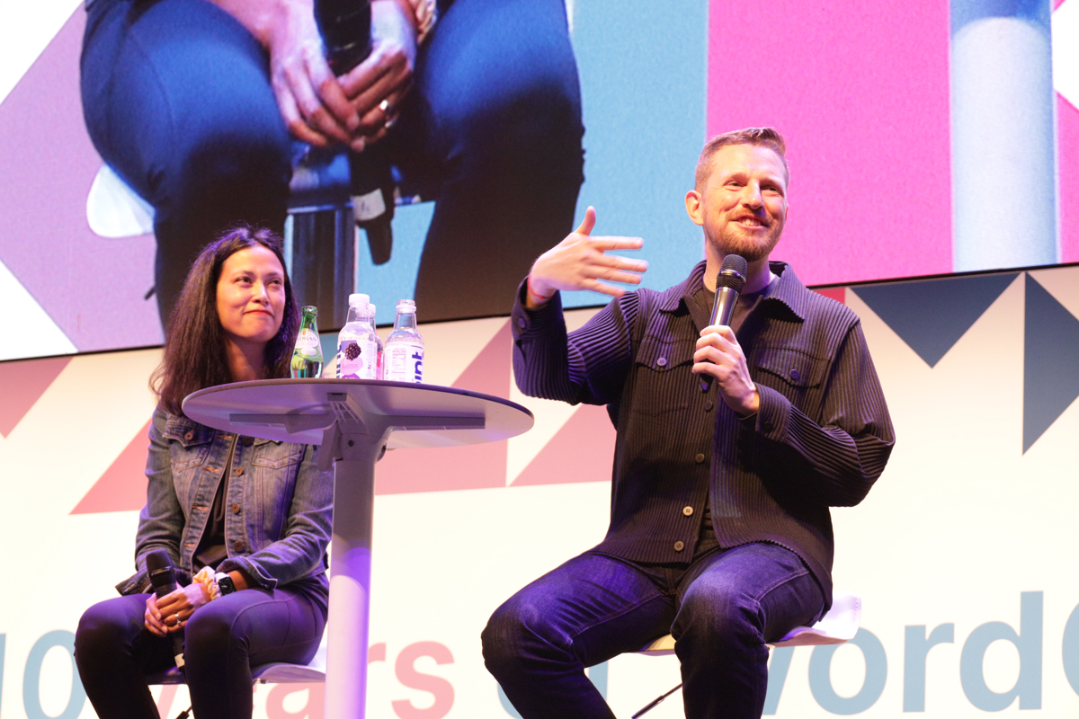 Matt Mullenweg and Josepha Haden-Chomphosy on stage at WCEU 2022